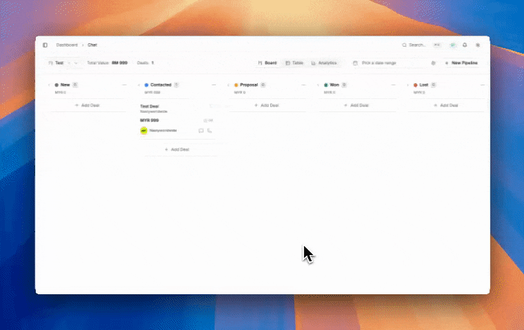 Drag and drop deals between stages