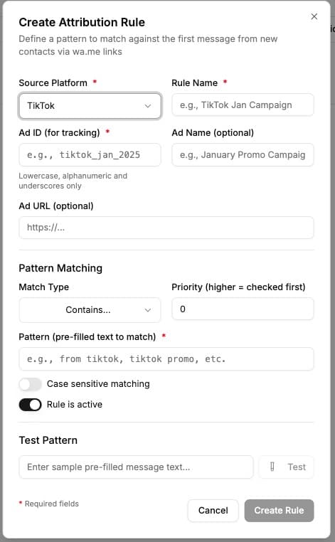 Creating an attribution rule