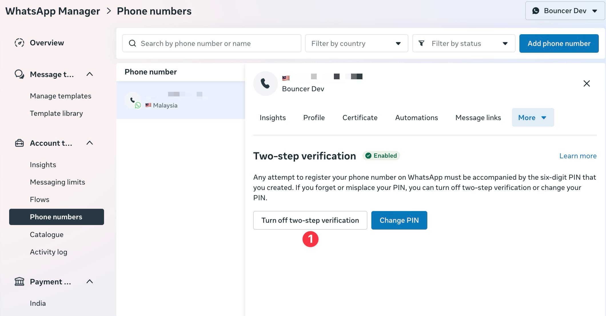 Reset PIN for transfer